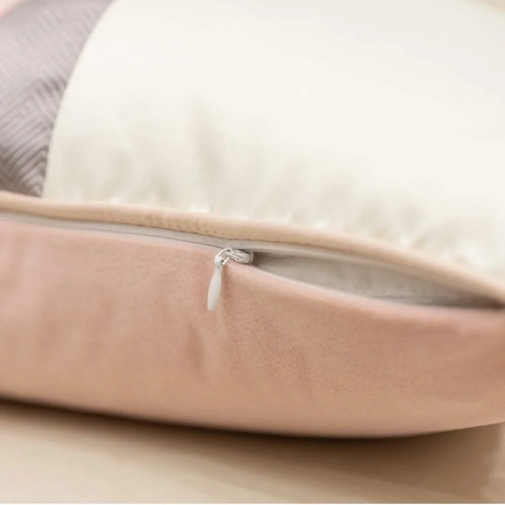 Luxury Home | Chic Pink & Ivory Color Blocked Soft Velvet Throw Pillow Cover